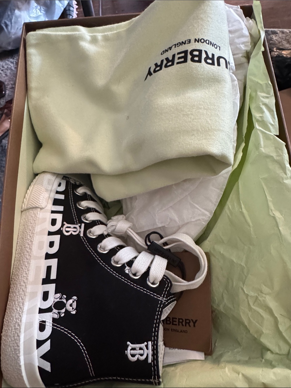 Burberry Black & White Logo Canvas High-Top Sneaker